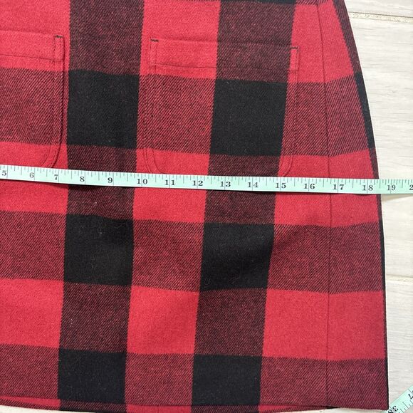 J.Crew Red Black Plaid Wool Blend Mini Skirt Size 00 Classic Preppy Timeless - Picture 7 of 7